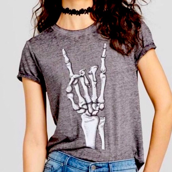 Zoe + Liv Tops - Zoe & Liv Gray Skeleton Rocker Hand Graphic Tee